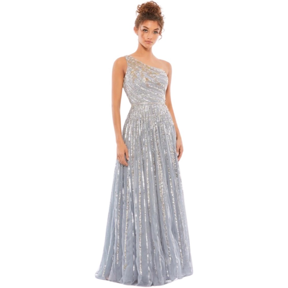 Mac Duggal Glittering Silver One-Shoulder Dress